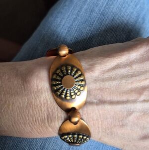 VINTAGE 70S Copper Southwest Link Medallion Bracelet 6 3/4"